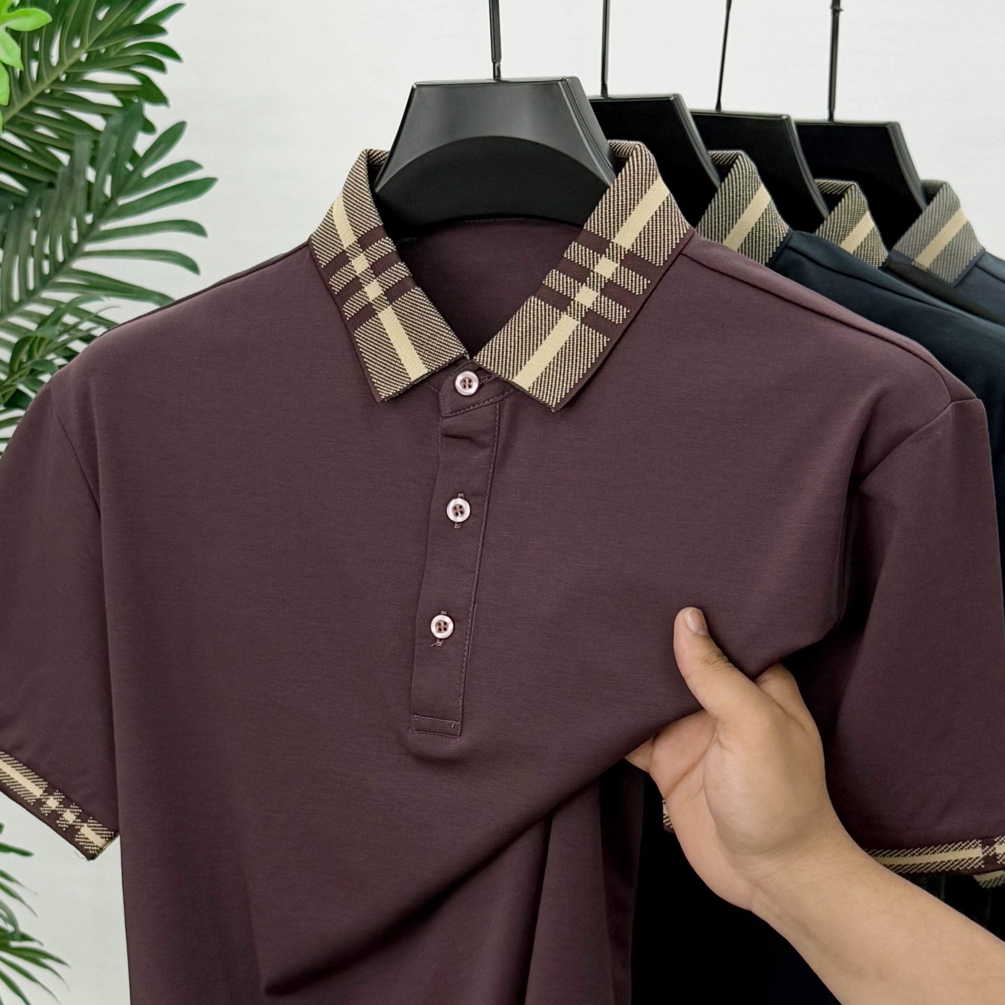 Turbo Plaid Pattern Collered Men's Polo T-Shirt