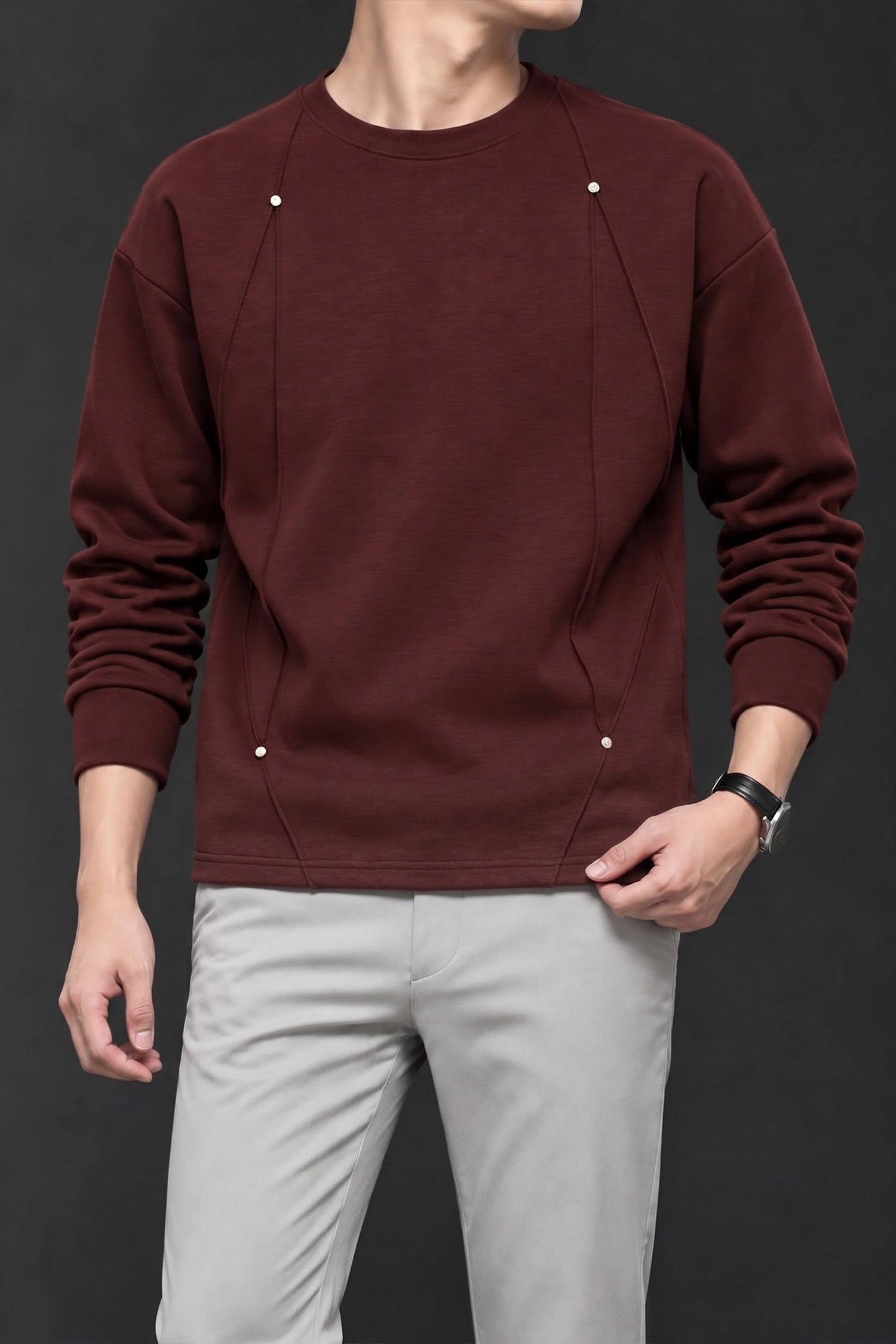 Turbo Geometric Piping Imported Round Neck Men's Sweatshirt