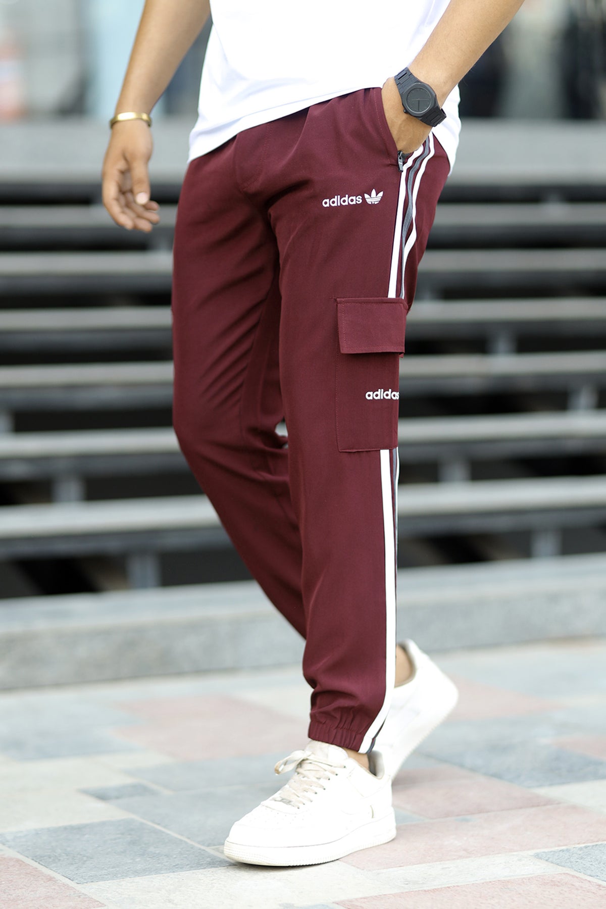 Adds Micro Stripes Slimfit Imported Sportswear Trouser In Plum