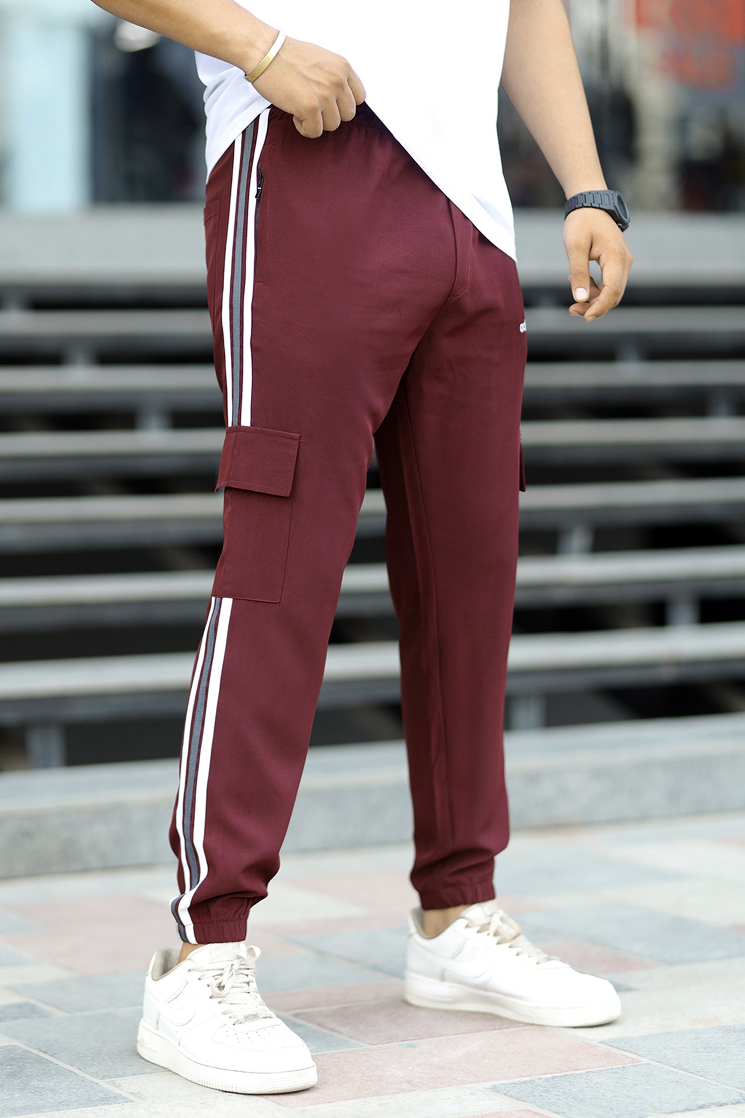 Adds Micro Stripes Slimfit Imported Sportswear Trouser In Plum