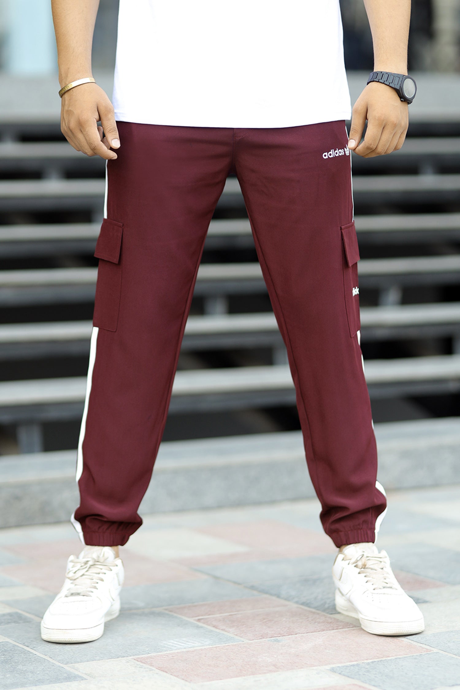 Adds Micro Stripes Slimfit Imported Sportswear Trouser In Plum