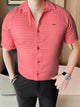 Turbo Designer Motif Embossed Casual Shirt In Pastel Pink