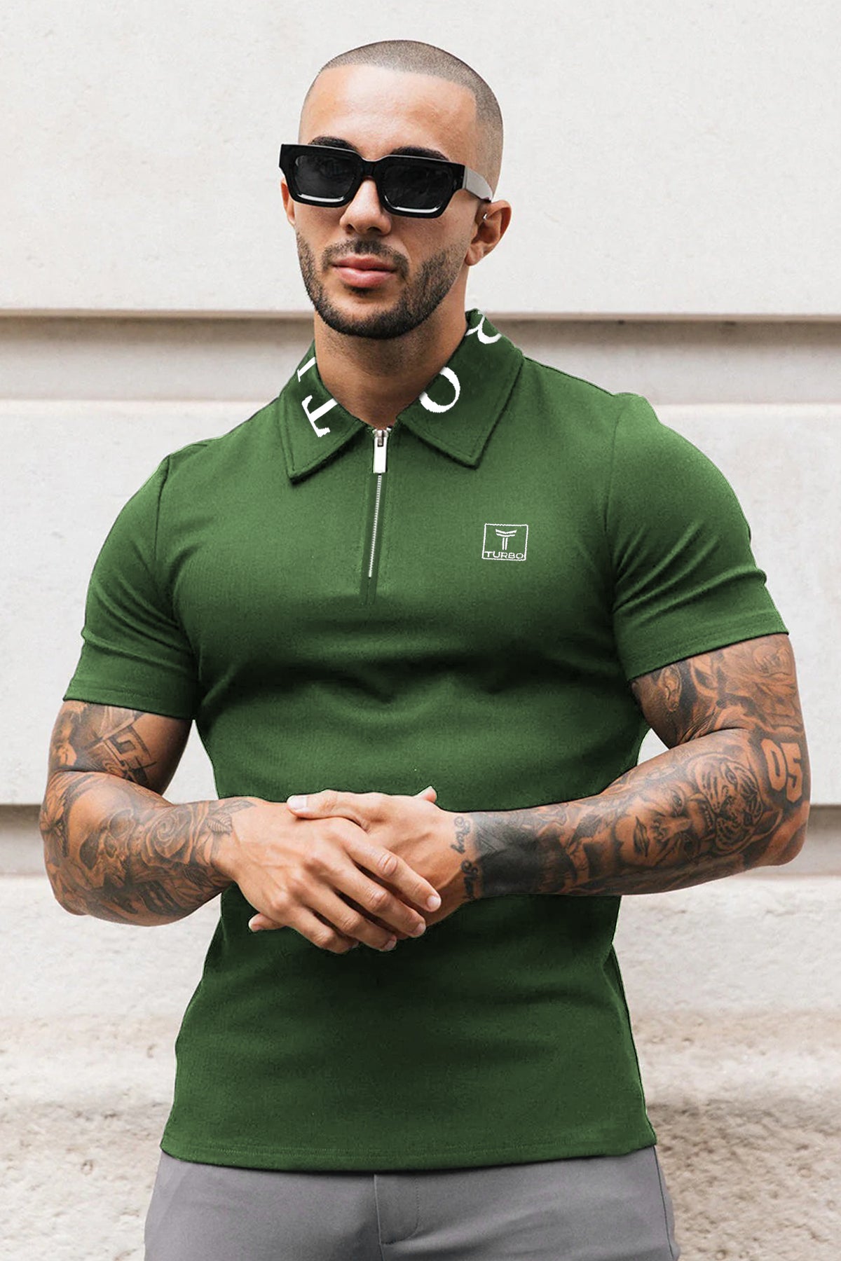 Turbo Letter Writing Zip Collar Men's Polo Shirt