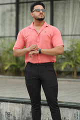 Turbo Designer Motif Embossed Casual Shirt In Pastel Pink