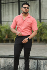 Turbo Designer Motif Embossed Casual Shirt In Pastel Pink