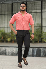 Turbo Designer Motif Embossed Casual Shirt In Pastel Pink