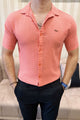 Turbo Designer Motif Embossed Casual Shirt In Pastel Pink