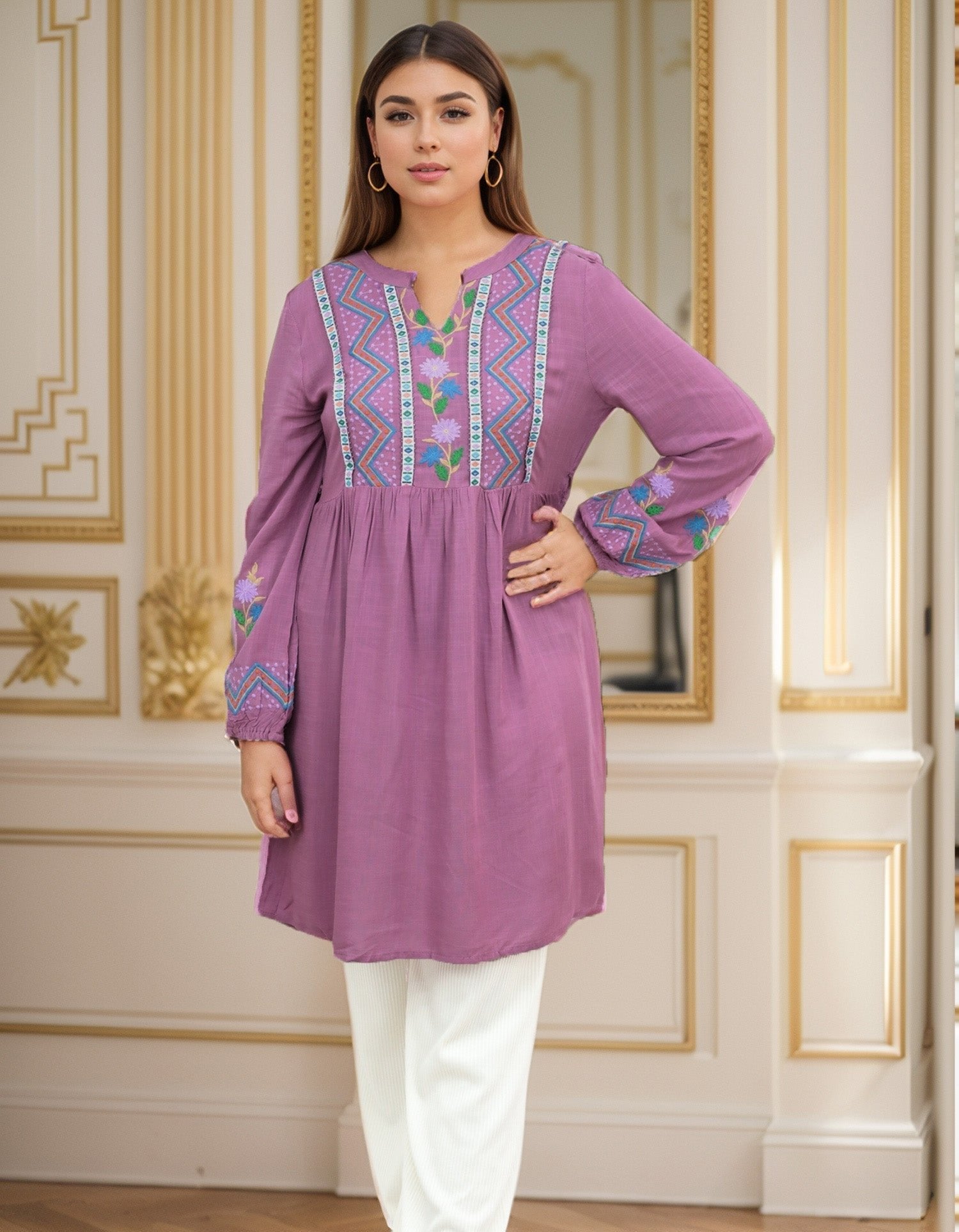 Embroidered Design Flower Pattern Turkish Imported Top