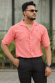 Turbo Designer Motif Embossed Casual Shirt In Pastel Pink