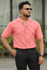 Turbo Designer Motif Embossed Casual Shirt In Pastel Pink