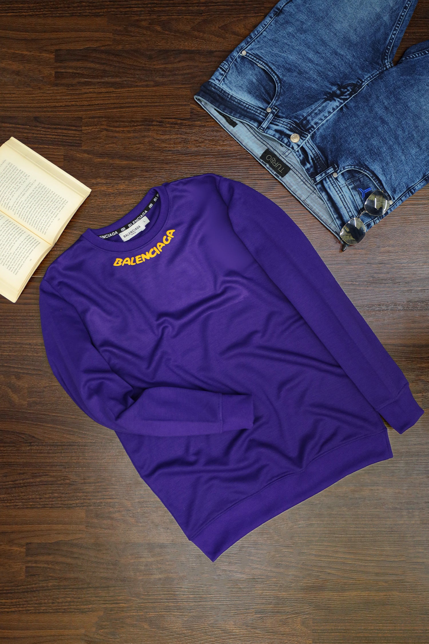 Blncaga Icon Writing Full Sleeves Sweatshirt In Purple