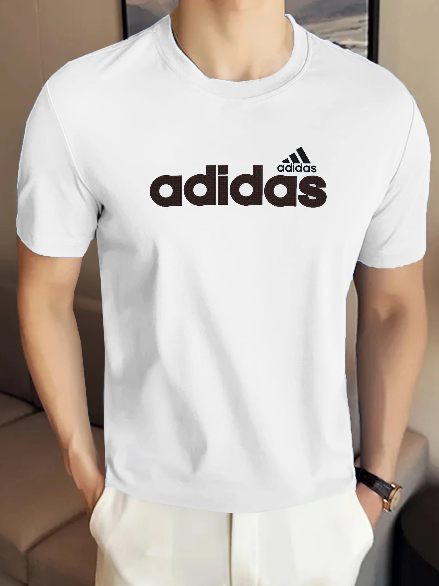 Adds Essentials Linear Imported Round Neck T-Shirt