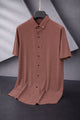 Turbo Textured Finish Button Down Silk Casual Shirt In Red Brick