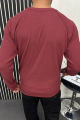 Turbo T Shoulder Style Round Neck Thermal Cotton Men's Sweatshirt In Red Brick