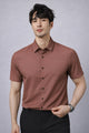 Turbo Textured Finish Button Down Silk Casual Shirt In Red Brick