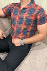 Turbo Classic Pattern Comfort Casual Shirt In Dark Blue