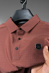 Turbo Trendy Block Pattern Stitchless Men's Polo Shirt In Red Brick
