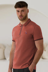 Turbo Polo Striped Travel Zip Collar Men's Polo Shirt