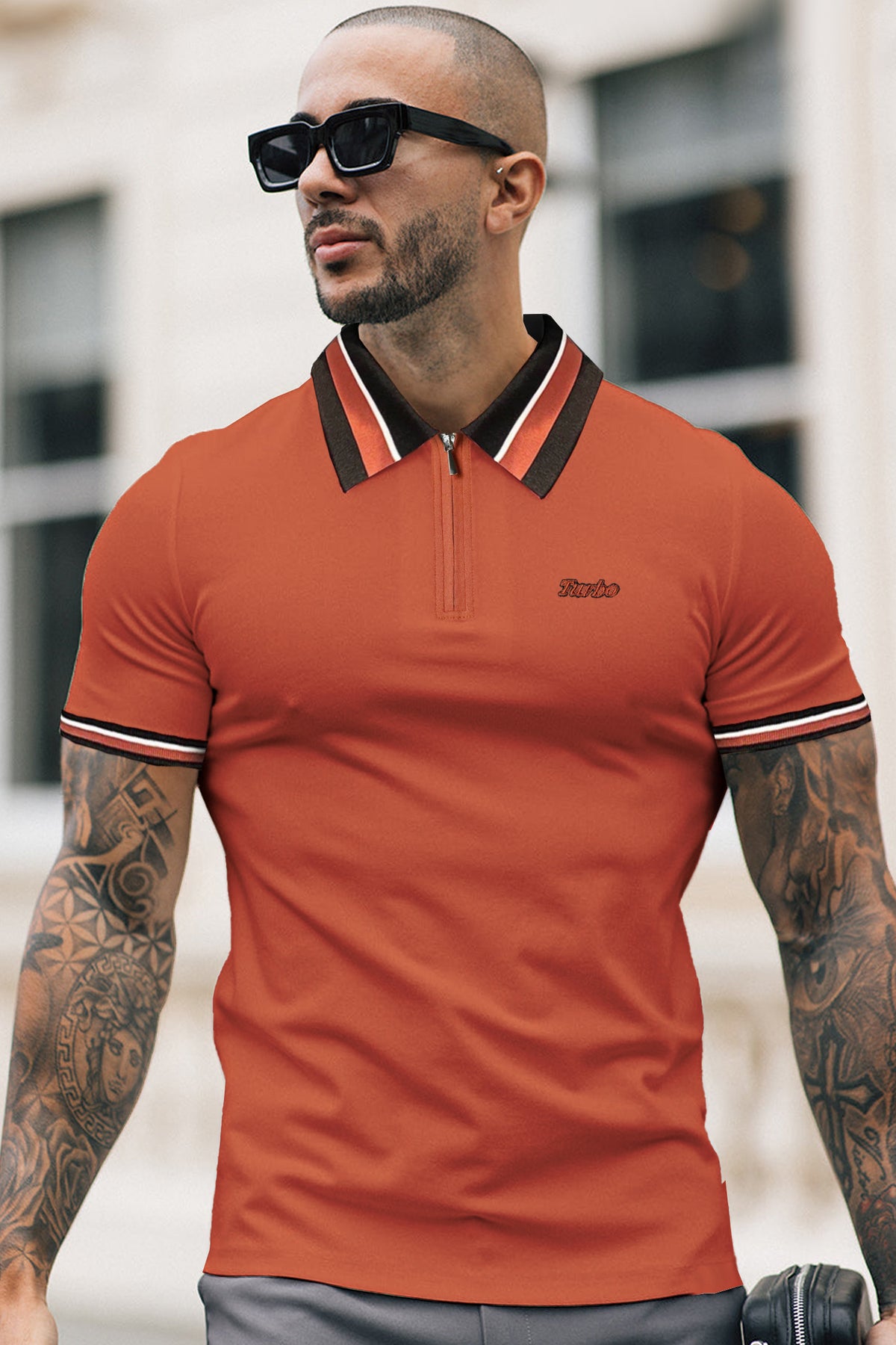 Turbo Contrast Tone Zip Collar Men's Polo Shirt