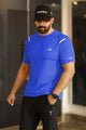Turbo Sport Shoulder Striped Breathable Dry-Fit Tee In Royal Blue