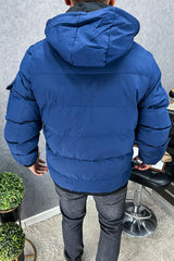 Zipper Motif Quited Hooded Big Size Imported Puffer Jacket