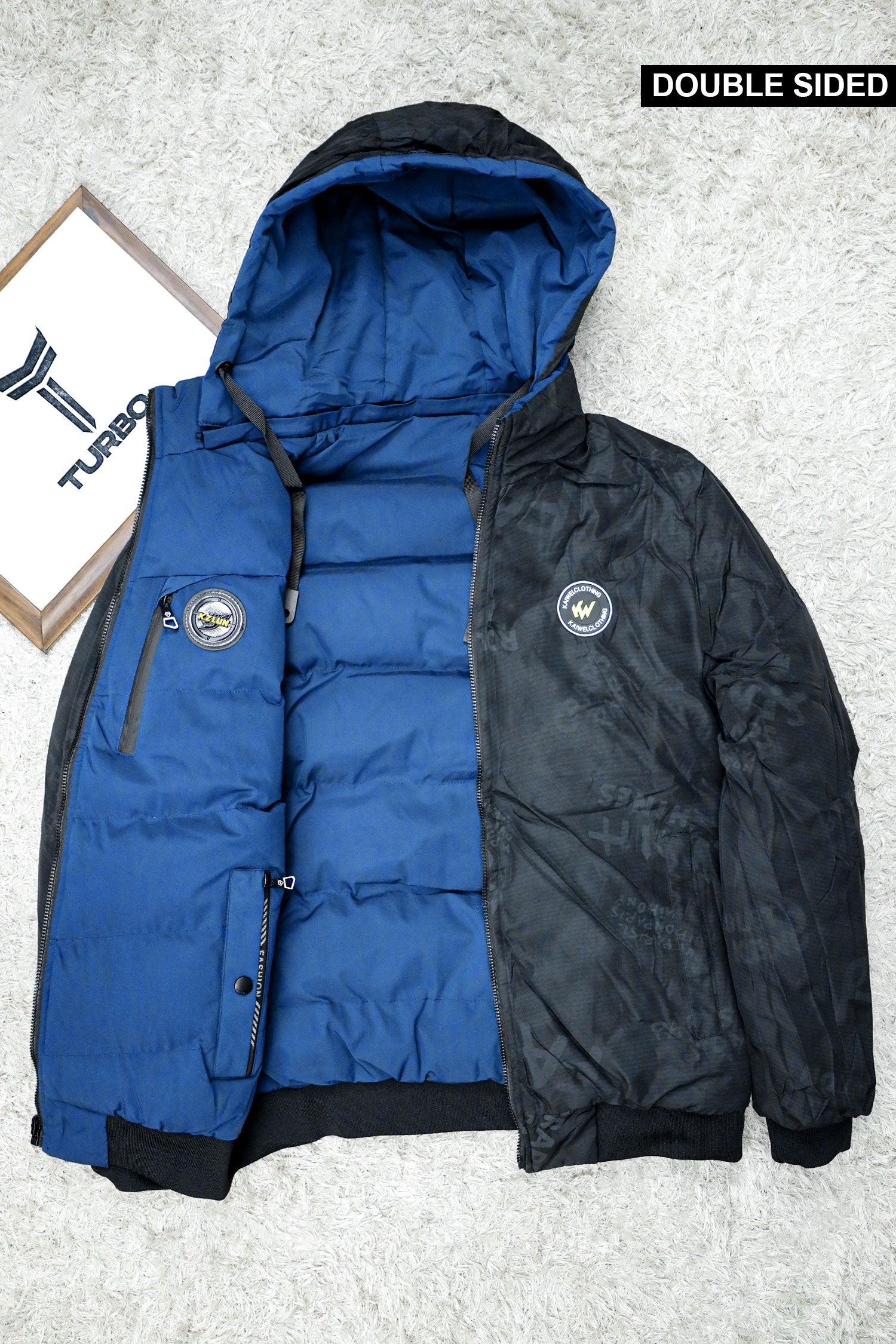 Zipper Motif Quited Hooded Big Size Imported Puffer Jacket