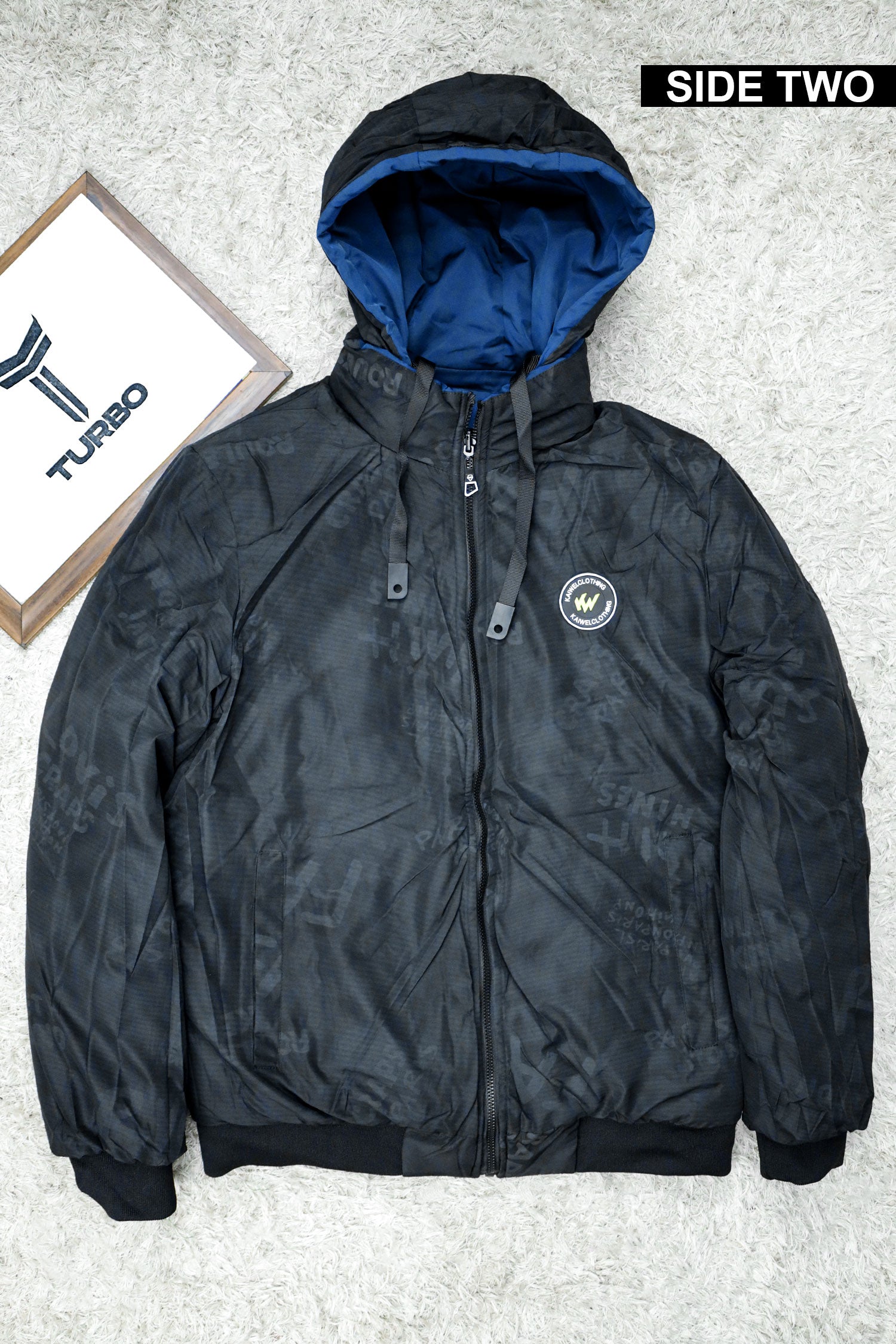 Zipper Motif Quited Hooded Big Size Imported Puffer Jacket