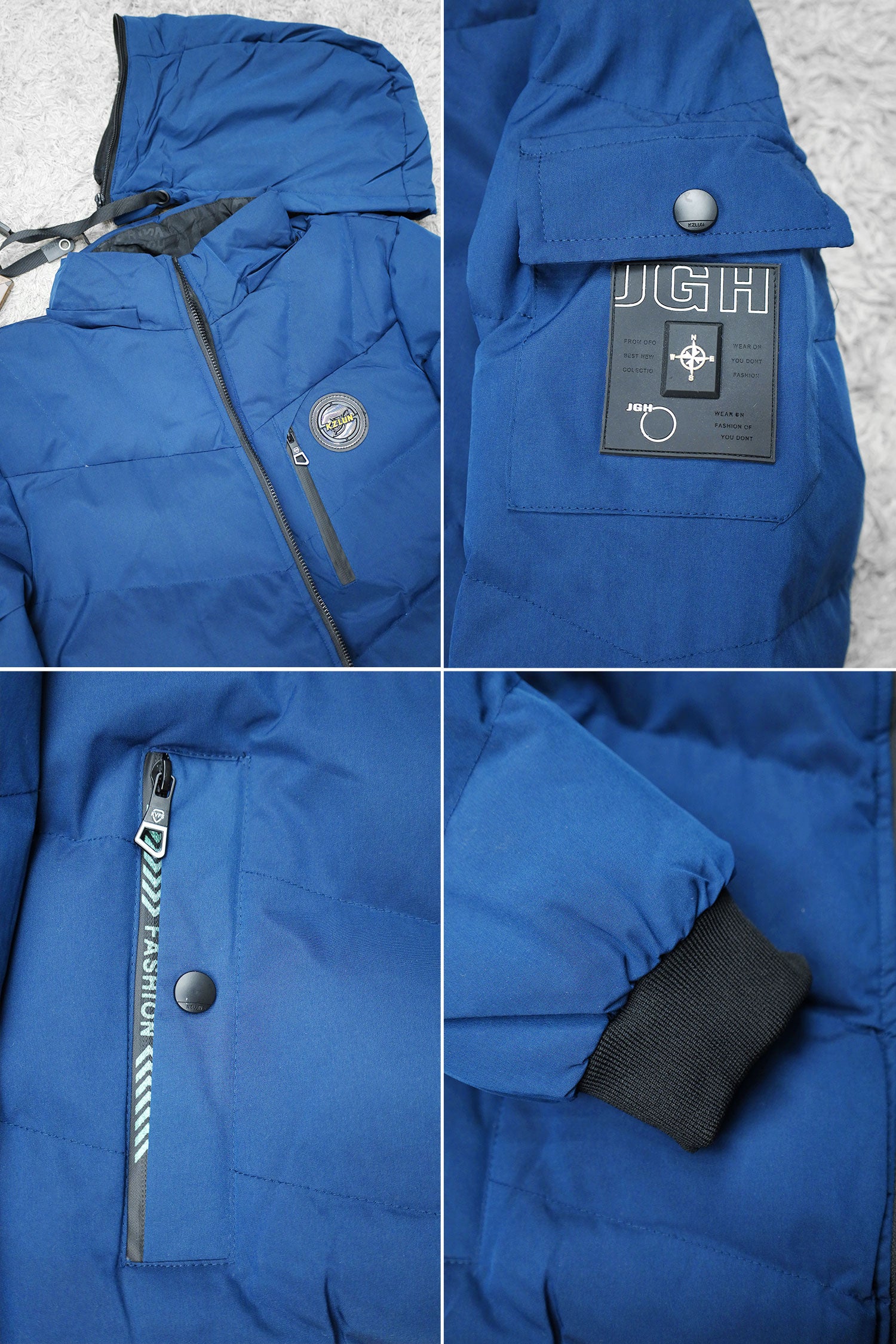 Zipper Motif Quited Hooded Big Size Imported Puffer Jacket