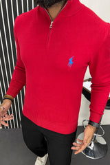 Rph Lren Polo Half Zip Style Imported Men's Sweatshirt In Red