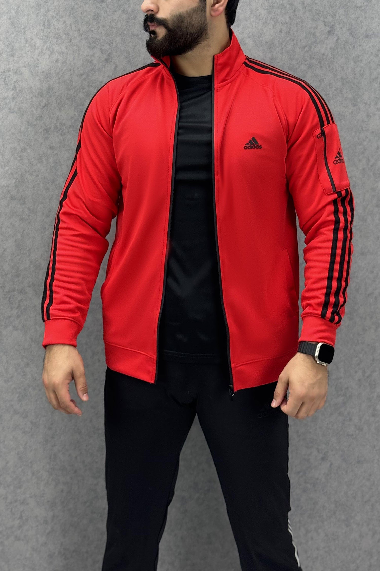 Adds Arm Pocket Style Men Zipper Upper In Red