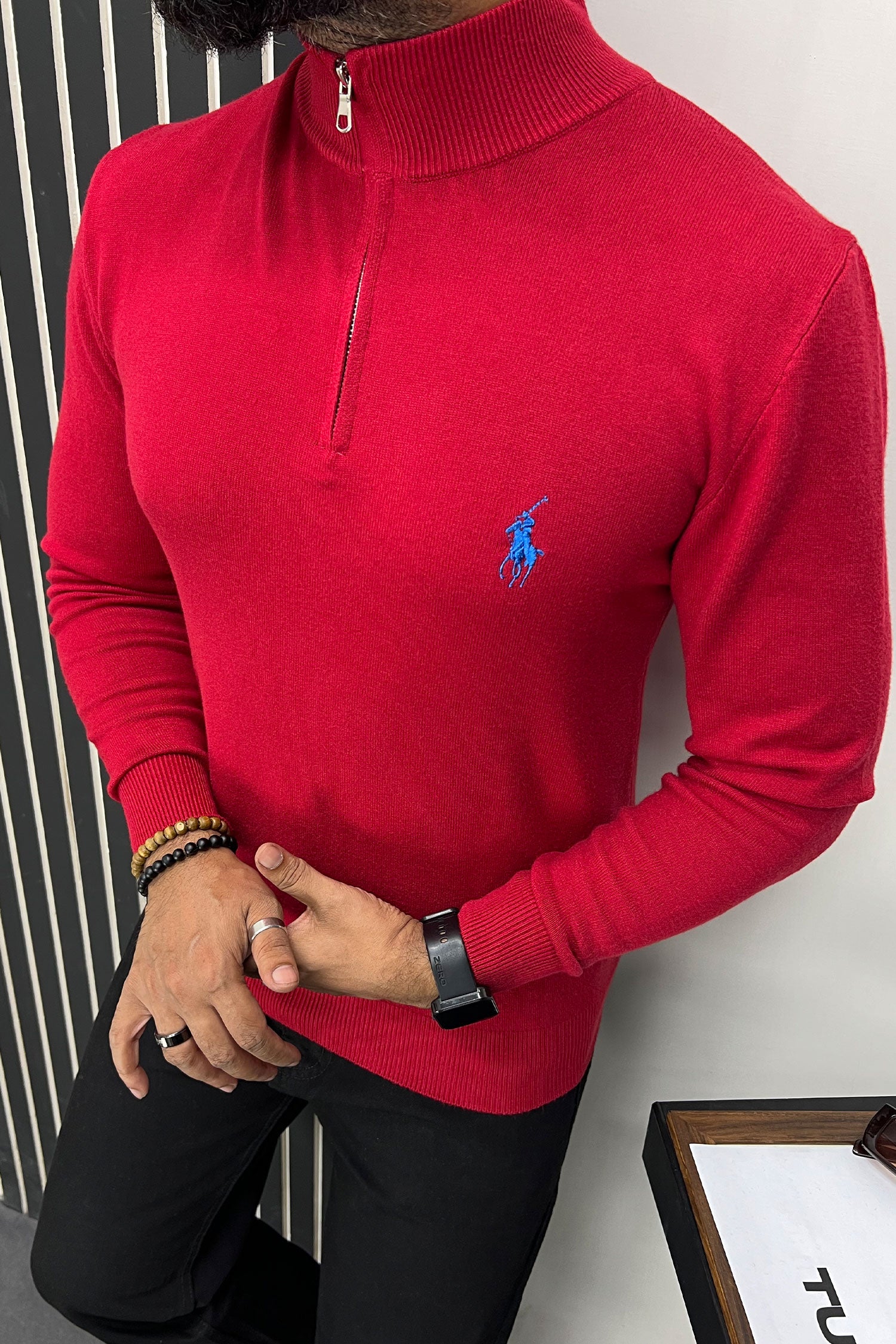 Rph Lren Polo Half Zip Style Imported Men's Sweatshirt In Red