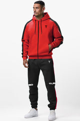 Turbo Hood Style Panel Men Zipper Tracksuit In Red