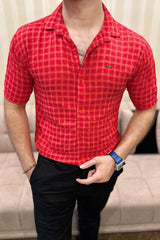 Turbo Premium Lightweight Half Sleeve Casual Shirt In Red