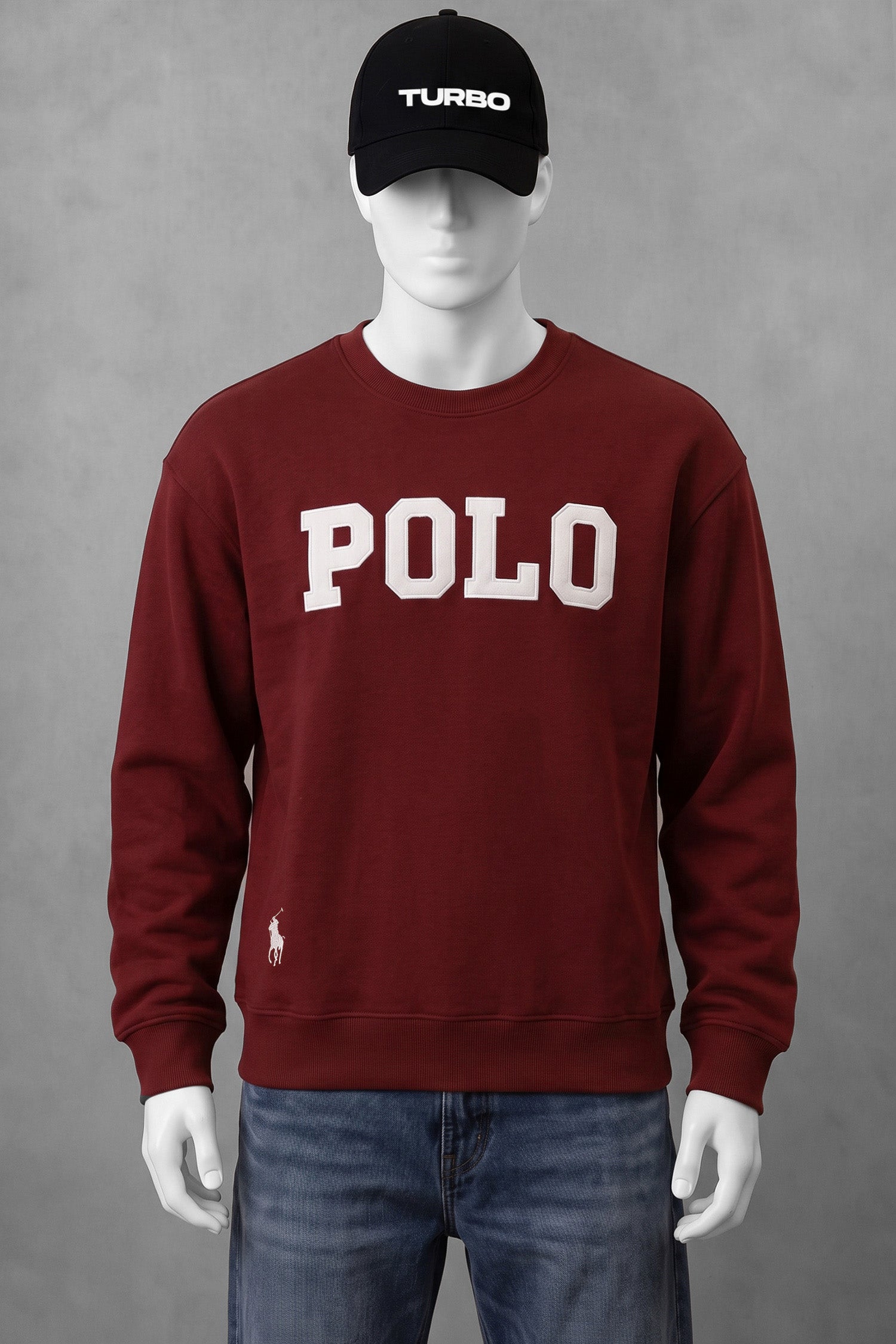 Polo Pony Basic Round Neck Men's Sweatshirt In Maroon