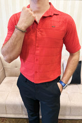 Turbo Knit Craft Crochet Casual Shirt In Red