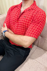 Turbo Premium Lightweight Half Sleeve Casual Shirt In Red