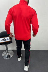 Adds Siganture Slogan Mock Neck Fine Interlock Men Zipper Tracksuit In Red