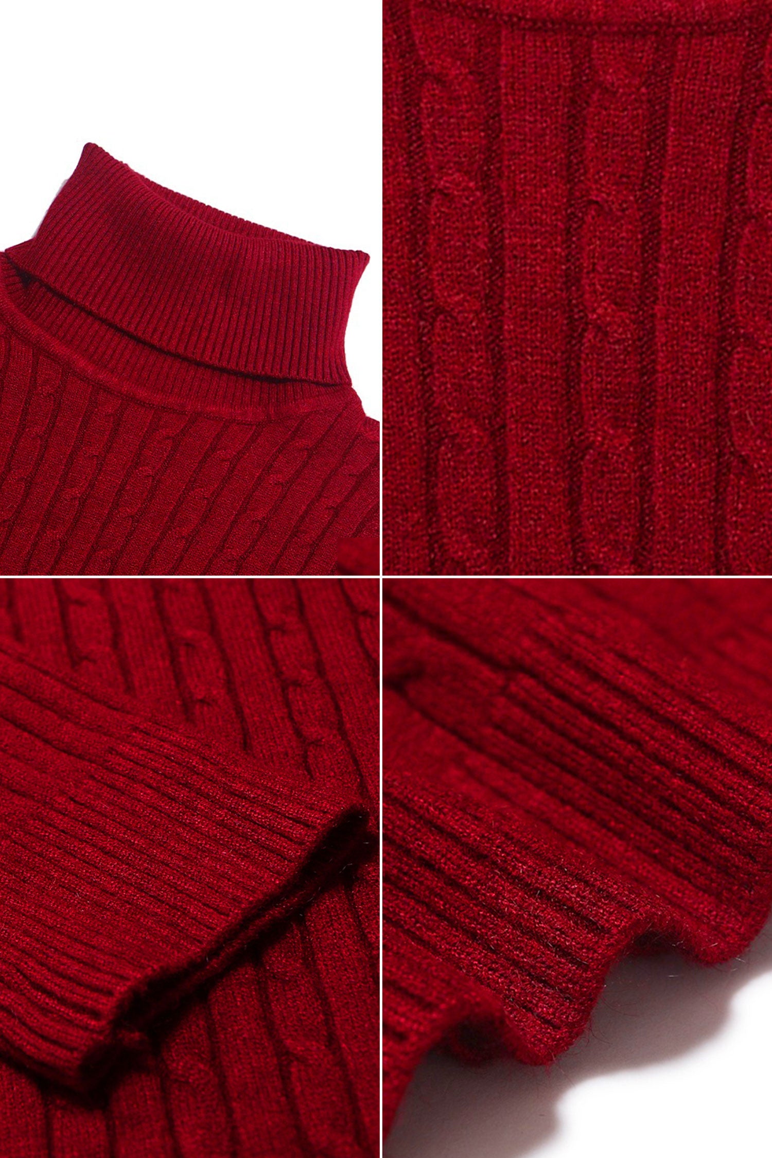 Textured Pattern Turtleneck Cashmere High Neck In Red