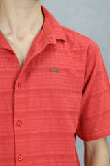 Turbo Knit Craft Crochet Casual Shirt In Red