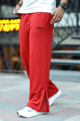 Turbo Loose Zipper Bottom Imp Cotton Blend Trouser In Red