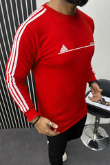 Adds Signature 3 Stripes Full Sleeves Men's Sweatshirt In Red