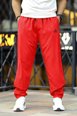 Adds Stripe Zip Bottom Sportswear Trouser In Red