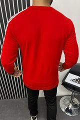 Adds Signature 3 Stripes Full Sleeves Men's Sweatshirt In Red