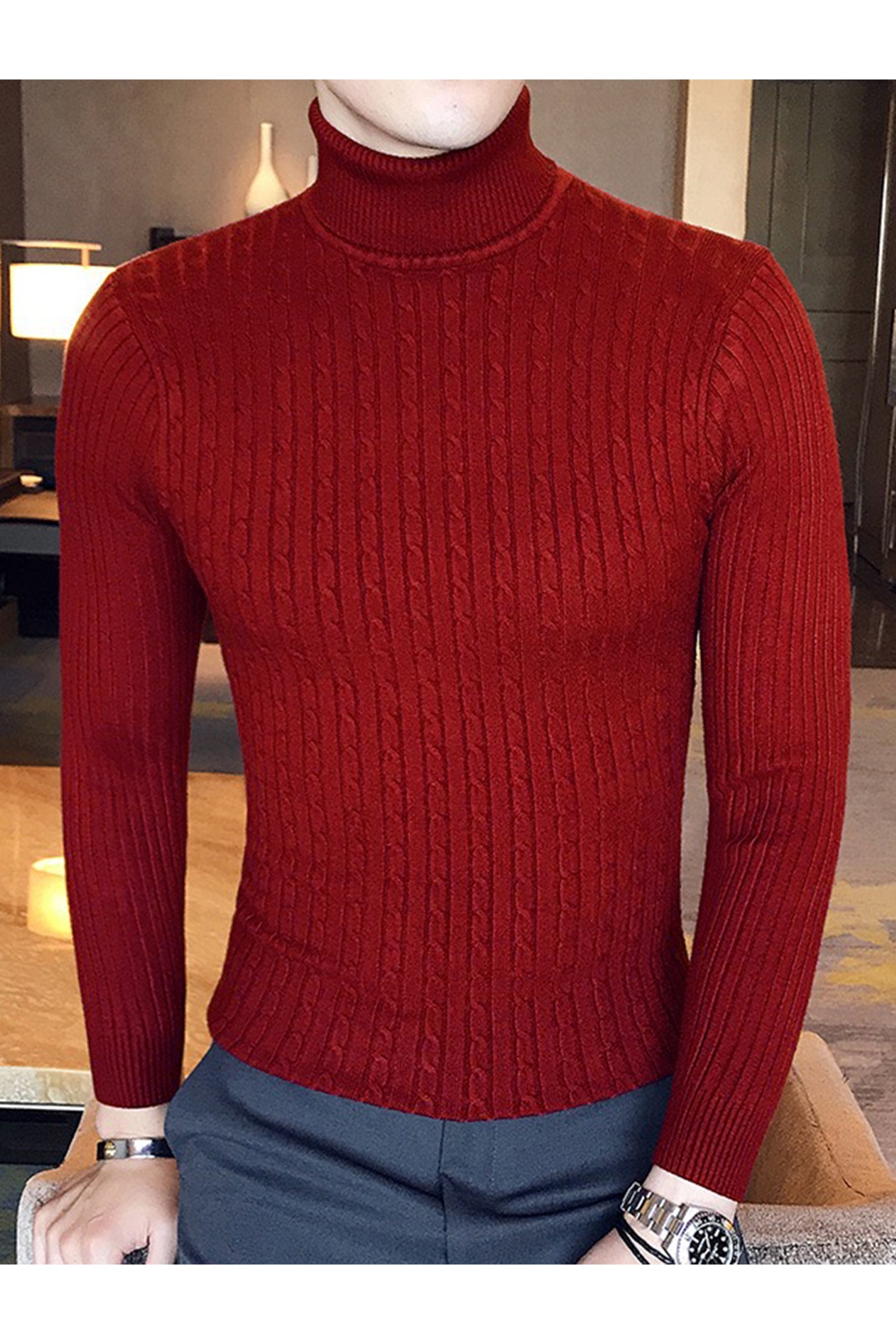 Textured Pattern Turtleneck Cashmere High Neck