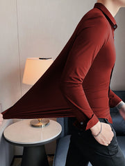 Self Textured Elastic Shirt In Red Brick