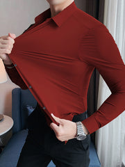 Self Textured Elastic Shirt In Red Brick
