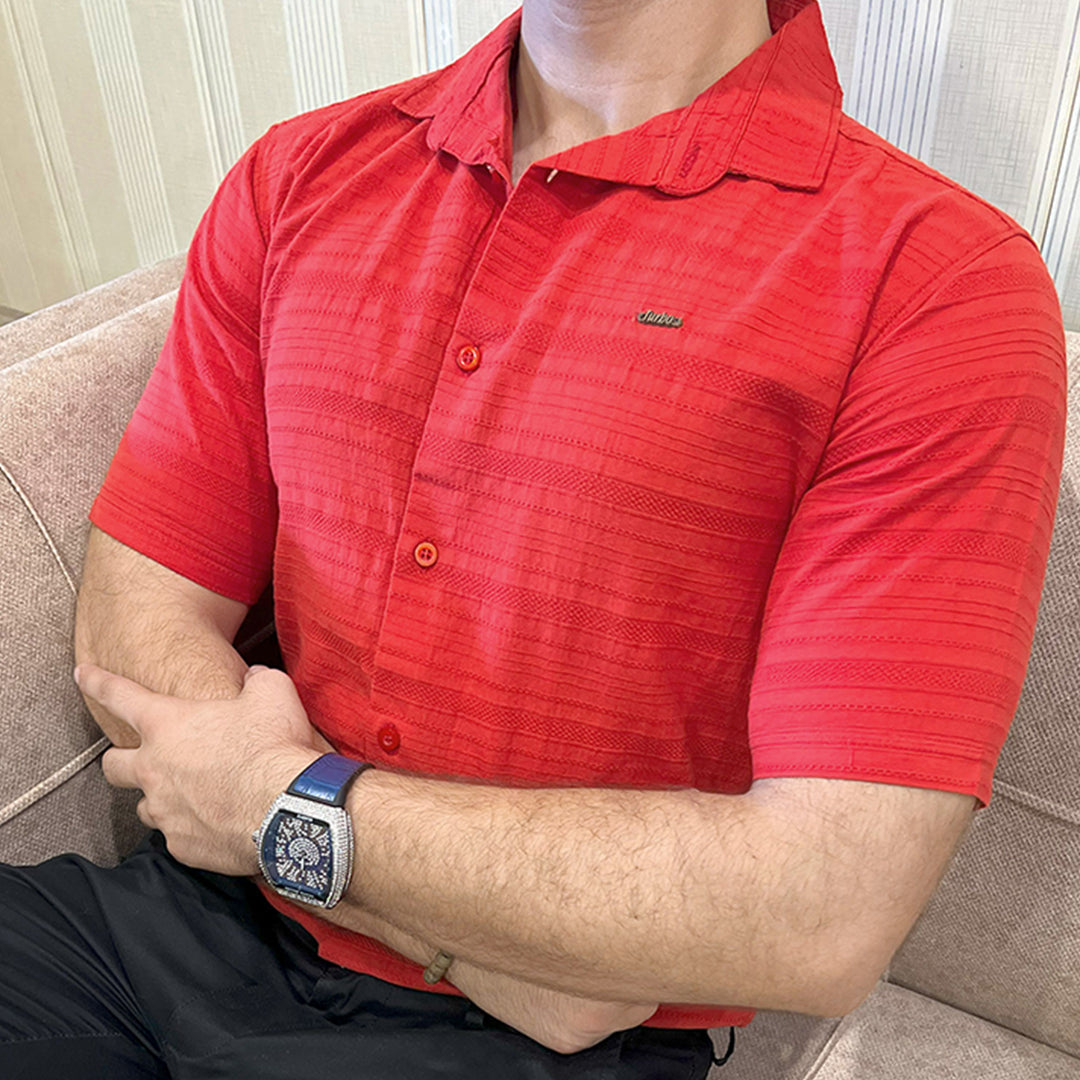 Turbo Knit Craft Crochet Casual Shirt In Red