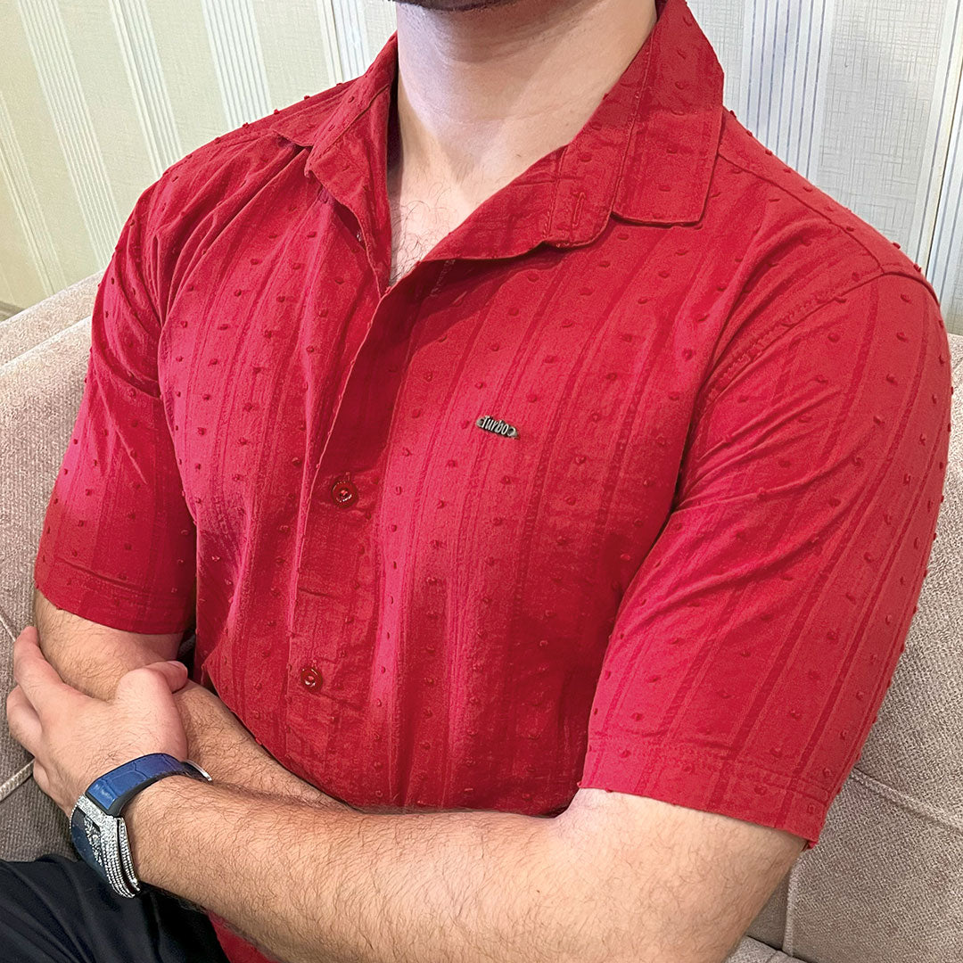 Turbo Puff Clasic Thread Casual Shirt In Maroon