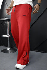 Turbo Loose Zipper Bottom Imp Cotton Blend Trouser In Red