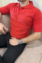 Turbo Knit Craft Crochet Casual Shirt In Red